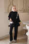 Black Elastic Waist Striped Tunic Pants Set