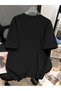 Butterfly Sunflower and Faith Printed Black Large Size Oversize Unisex Crew Neck T-Shirt - 2