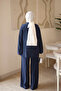Navy Blue Lace Detailed Tunic and Trousers Set - 5