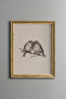 Two Birds Perching on a Branch - Vintage Patterned Painting - Fine Model
