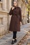 Belted Double-Breasted Buttoned Trench Coat Brown Hnt2809 - 5