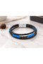Brinavo Bluepebble Black Leather Men's Bracelet - Three-Strand Braided with Vibrant Blue Beads - 2