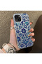 iPhone 13 Mini Compatible Silicone Edge Hard Back Case Iznik Porcelain Patterned Phone Case - 3