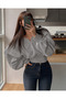 Women's V Detailed Wide Collar Balloon Sleeve Sweatshirt - 4