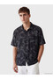 Ozmarka New Season Black Regular Fit Patterned Viscose Men's Shirt