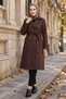 Belted Double-Breasted Buttoned Trench Coat Brown Hnt2809 - 6