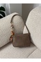 Suede Shoulder Bag with Zippered Scarf Detail