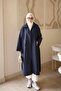 Navy Blue Trench Coat with Snap Buttons and Zipper on the Sides