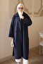 Navy Blue Trench Coat with Snap Buttons and Zipper on the Sides - 3