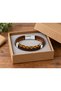 Darvello Saffronstrand Brown Leather Men's Bracelet - Mustard Braided Wide Band - 3