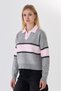 Women's Striped Polo Collar Knit Sweater - 3