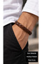 Bruneth Doubleplait Brown Leather Men's Bracelet - Double Row with Braided Circumference