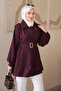 Plum Waist Drawstring Belt Detailed Zippered Jacket