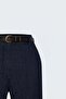 Belted Denim Look Trousers - Navy Blue - 5