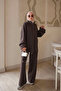 Brown Zippered Corsman Cardigan and Trousers Knitwear Set