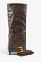 Women's Pointed Toe Thin Heeled Boots Urimas Brown Sequin Texture