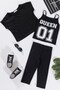 3-Piece Queen Printed Black T-Shirt Athlete Leggings Black Set