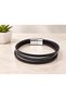 Nevranto Whitestitch Black Leather Men's Bracelet - Three Thin Strips with White Stitching - 2