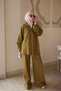 K. Oil Green Zippered Corsman Cardigan and Trousers Knitwear Set