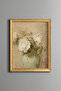 White Roses in Mint Green Vase - Vintage Patterned Painting - Fine Model