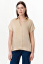 Shirt Collar Low Sleeve Satin Surface Regular Blouse - 2
