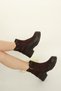 1424 Eren Shoes&Bag Genuine Leather Nubuck Pin Detailed Elastic Casual Comfortable Thick Heeled Zippered Women's Boots Real Leather Nubuck Brown - 2