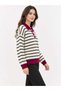 Asez Boutique Collar Buttoned Striped Long Sleeve Regular Fit Knitwear Sweater - 2