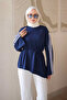 Navy Blue Waist-Tie Striped Sweatshirt