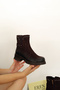 1424 Eren Shoes&Bag Genuine Leather Nubuck Pin Detailed Elastic Casual Comfortable Thick Heeled Zippered Women's Boots Real Leather Nubuck Brown - 3