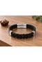 Kerathis Shadowplait Black Leather Men's Bracelet - Wide Band and Thick Braided Detail - 2