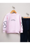 Simit Yaka Slogan Printed Sweatshirt/Ribbed Wide Leg Sweatpants 3-Piece Set - 4