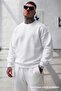Men's White Crew Neck Combed Cotton Oversize Sweatshirt