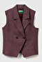 Women's Light Brown Patterned Viscose Blend Buttoned Double-Breasted Vest - 2