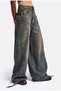 Women's 4W6-85 Baggy Fit Special Embroidery Detailed Design Denim Jean - 2