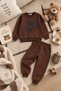 Brown Boy's Teddy Bear Embroidered Shardonlu Crew Neck Tracksuit Set 24959 - 3