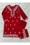 Red Lucknowi Chikankari Cotton Kurta Palazzo Set - CHK1001 | Red-Size:3XL-46-Inches - 5