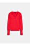 10427 V-Neck Pullover with Slit Sleeves - Red - 5