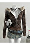 Leopard Detailed Fur Hooded Zippered Sweatshirt Cardigan - 7