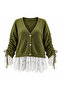 Women's Lace Detailed Gathered Sleeve Tie-Up Buttoned Knitwear Cardigan 8012