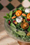 Glass Striped Salad Fruit Decorative Presentation Bowl with Acacia Stand - 3