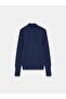 10877 Basic Stand Collar Buttoned Sweater-Navy Blue - 5