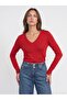 10427 V-Neck Pullover with Slit Sleeves - Red - 3