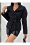 Arven High Collar Belted Short Lining Kashmir Coat Black - 3