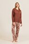 Cotton Modal Soft Textured Long Sleeve Women's Pajama Set Wide Size Option - 2