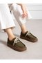 Aveli̇ne Green Genuine Leather Lace-Up Women's Shoes - 5