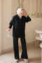 Black Zippered Corsman Cardigan and Trousers Knitwear Set - 2