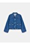 65400 Pocket Detailed Denim Jacket-Blue - 5