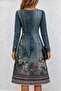 Women's Long Sleeve V-Neck Floral Patterned Midi Single Jersey Dress - 3