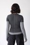 Women's Anthracite Gray Double Layered Long Sleeve Fit Blouse with Stitching Detail - 5