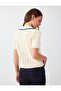 Off-White Polo Collar Short Sleeve Openwork Cotton Blend Knit Sweater - 5